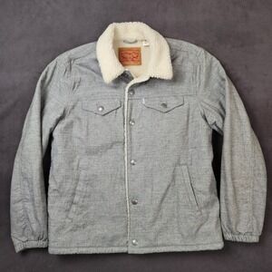 Levis Sherpa Lined Trucker Jacket Mens Medium Gray Corduroy Snap Up Casual